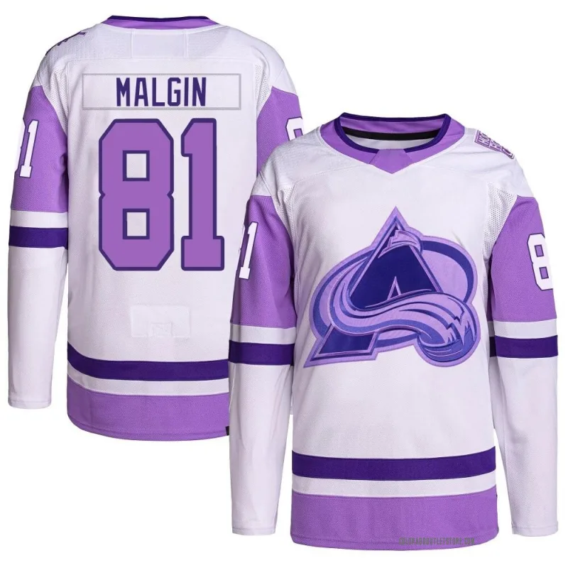 Youth Denis Malgin Colorado Avalanche Hockey Fights Cancer Primegreen Jersey - White/Purple Authentic